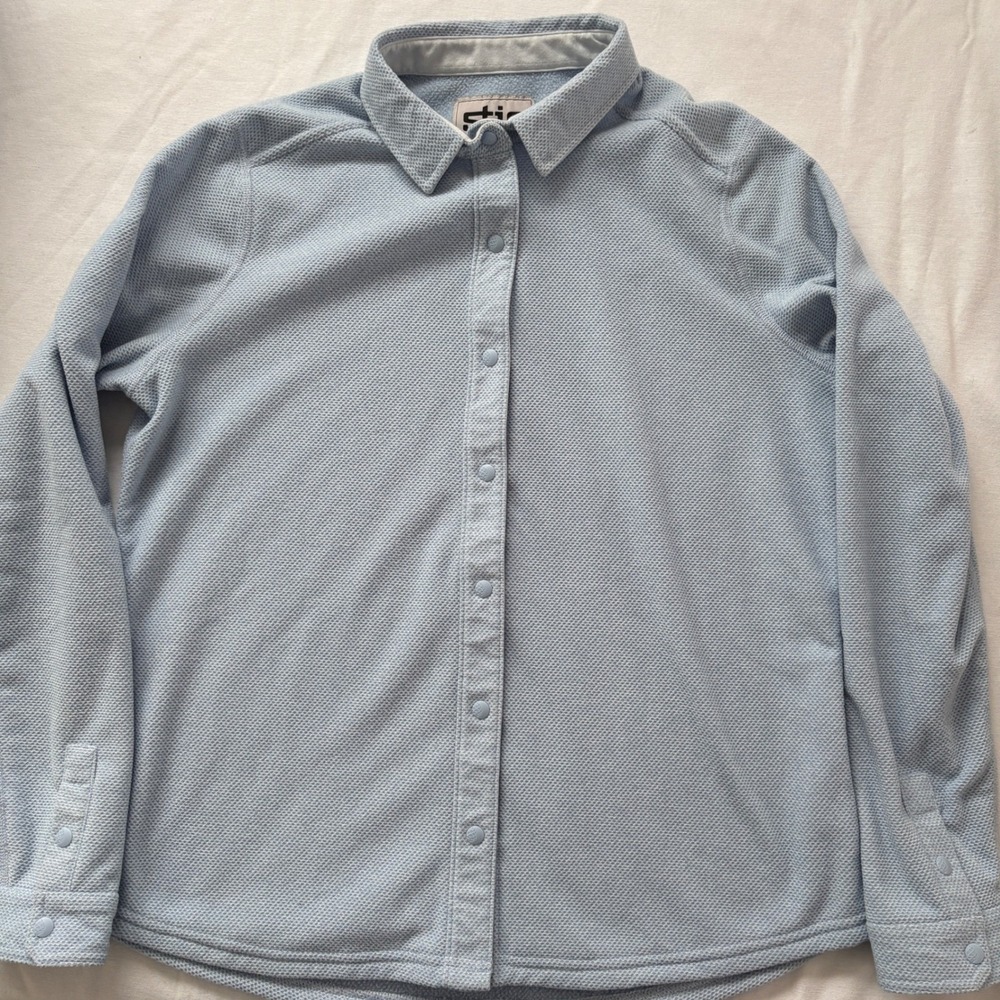 Stio Womens XL Light Blue Textured Fleece Button Up Shirt Jackson Hole‎ WY